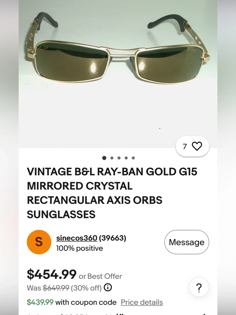 Vintage Ray-Ban by Bausch & Lomb Gold G15 Axis Orb Sunglasses - Never Worn